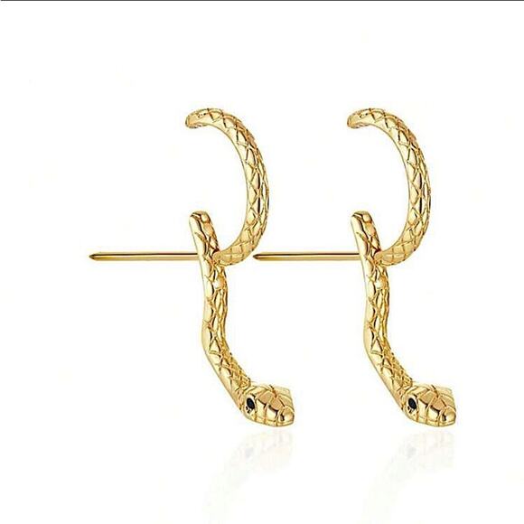 Gold Snake Earrings Creative Design Trendy - Picture 5 of 5